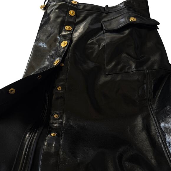 Versace Vinyl Midi Skirt Medusa Head Gold Buttons Black IT 40 US 4 - Picture 5 of 15